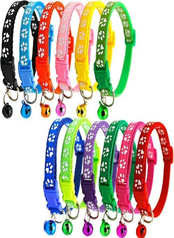 Pups&Pets 3 Pieces Cat Collars - Paw Print Design, with Bell, Adjustable Strap, and Safety Release Buckle [Modern Paw Print Design for Your Cute Cats - Mix Color - Image 1